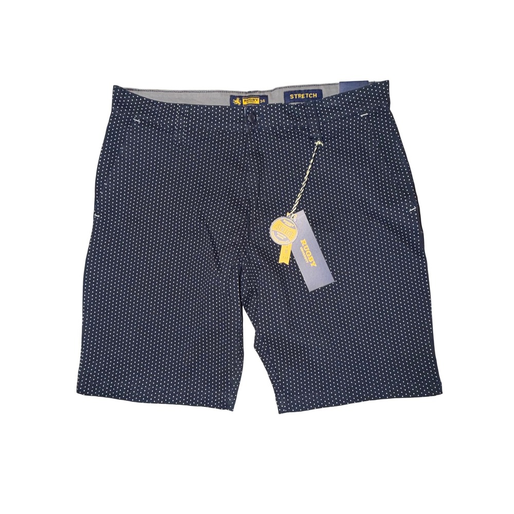 Rugby University Mens 34 Navy Blue Micro Dot Stretch Slim Fit Chino Shorts NEW